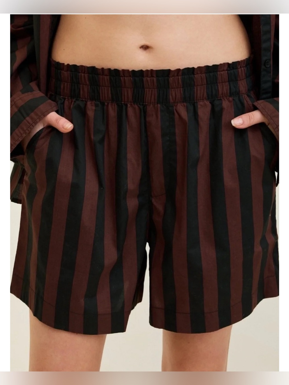 Aerie Good Day Brown Black Stripe Relaxed Boxer Shorts Size M